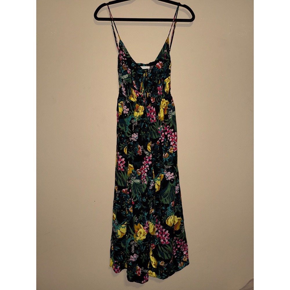 Lush Women Tropical Floral Wide Leg Jumpsuit L Adjustable Straps Resort Festival